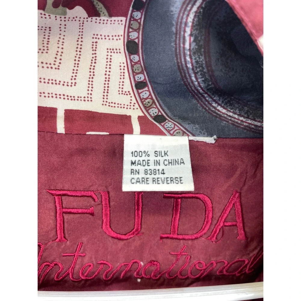 Fuda International Silk Bomber Jacket Medallion Men's XL Burgundy Vintage